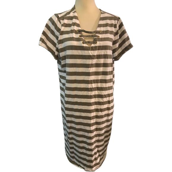 Michael Michael Kors Women’s Size 1X Olive Green Striped Cotton Blend Dress - Picture 1 of 6